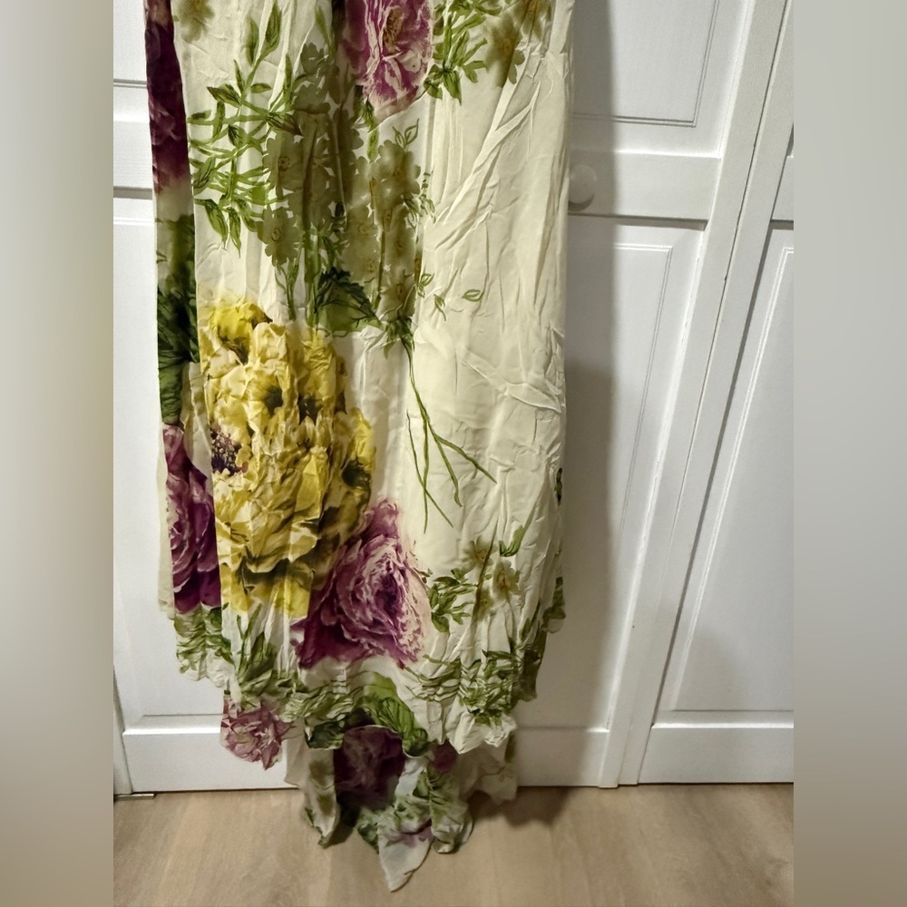 Elegant Cream Floral Maxi Dress with Green and Pink Accents - Picture 2 of 15